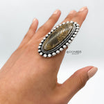 Huge Agatized Fossil Coral and Sterling Silver Statement Ring