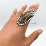 Huge Agatized Fossil Coral and Sterling Silver Statement Ring