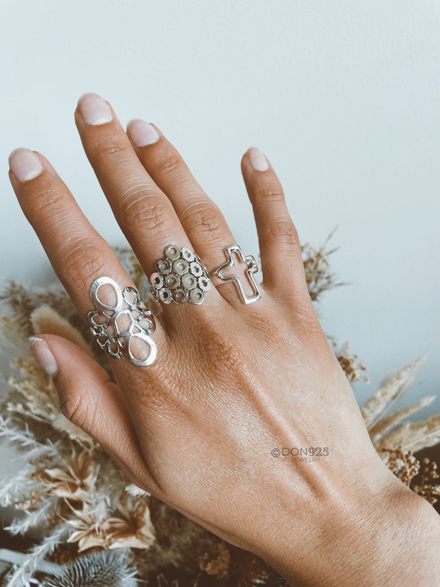Sterling Silver Circles Ring: Geometric Statement Jewelry