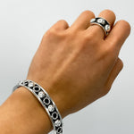 Sterling Silver Beaded Cuff Bracelet: Taxco Bohemian Studded Jewelry