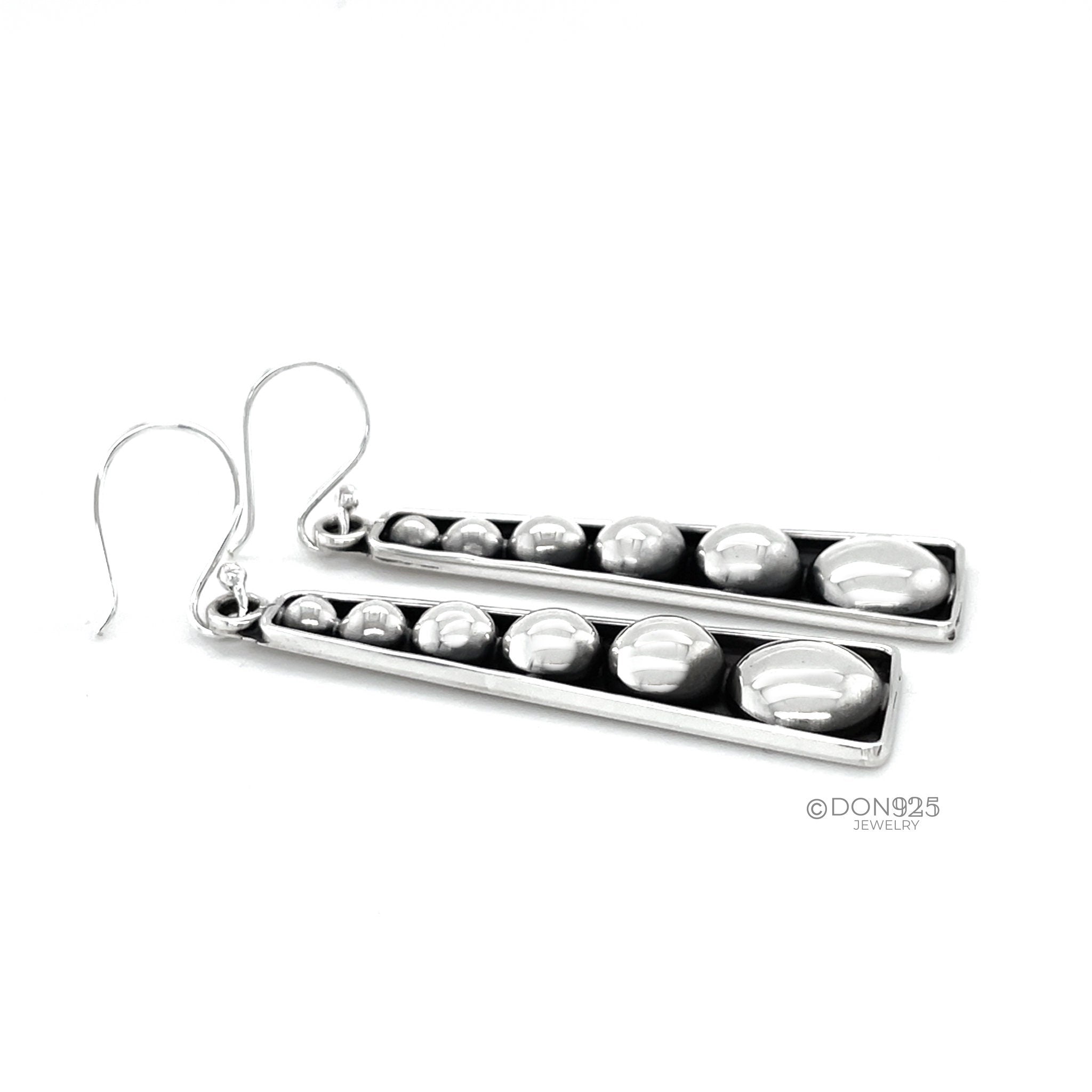Sterling Silver Studded Dangle Earrings: Western Geometric Dome Bubble Design