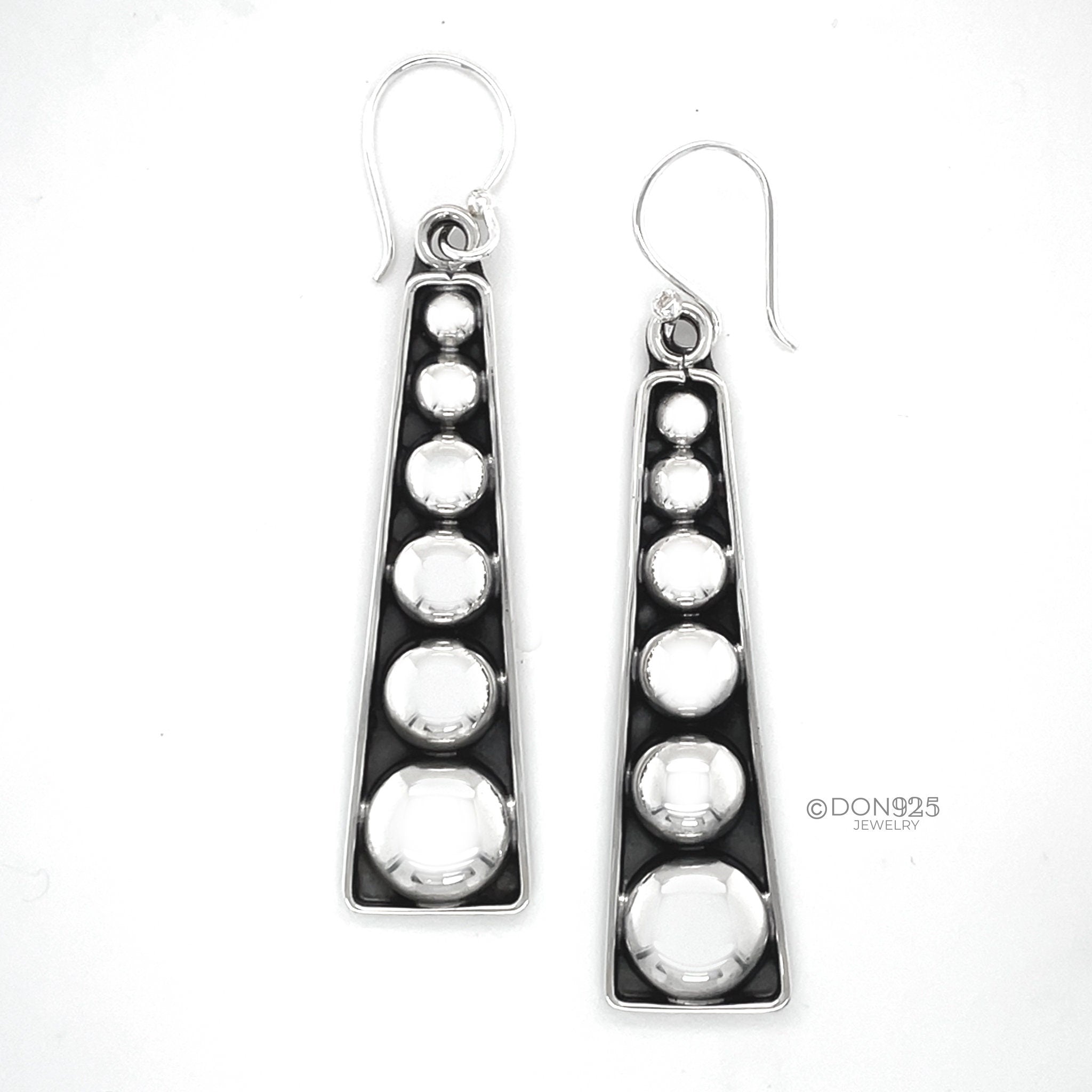 Sterling Silver Studded Dangle Earrings: Western Geometric Dome Bubble Design