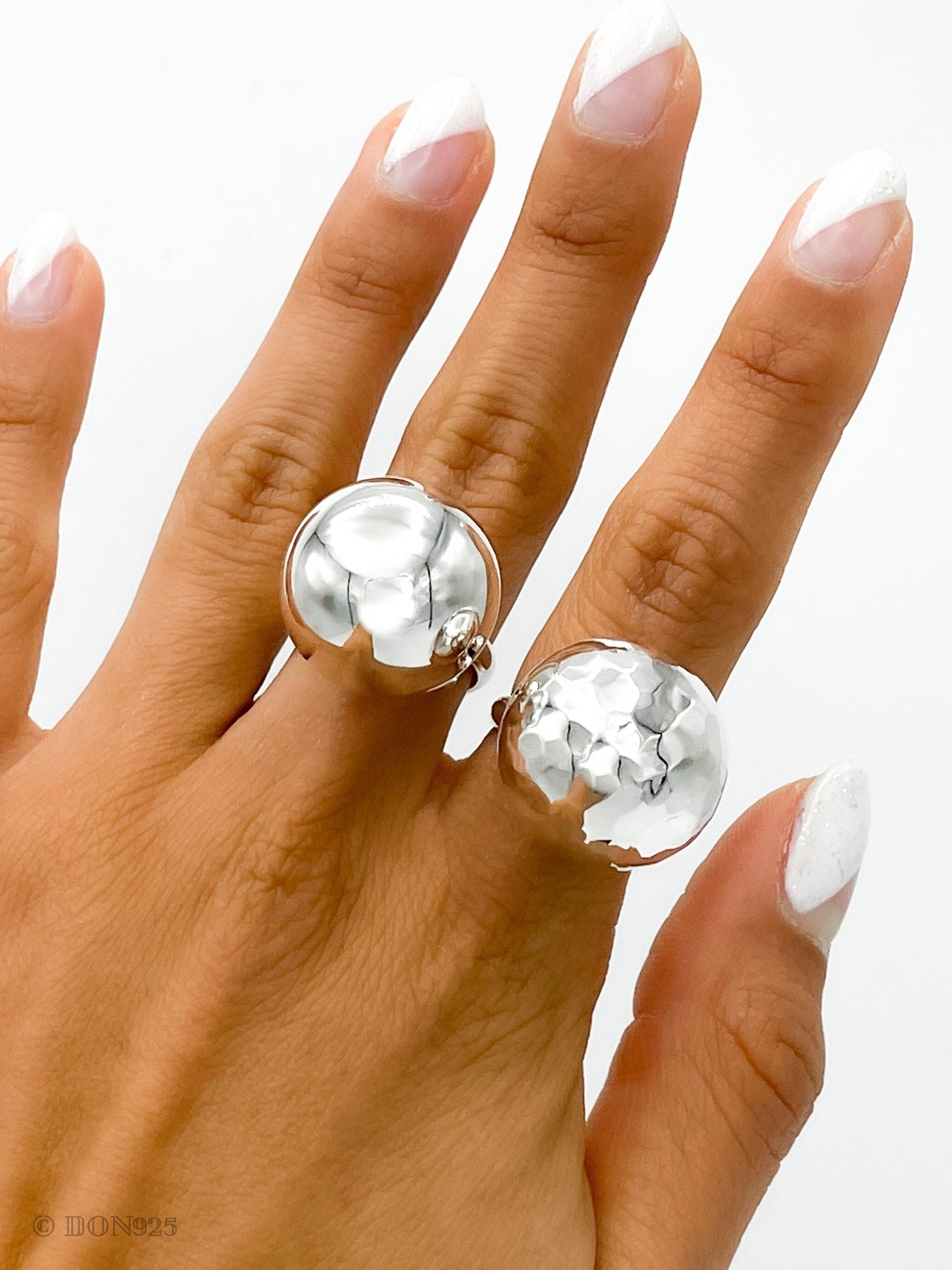 Sterling Silver Big Ball Adjustable Ring
