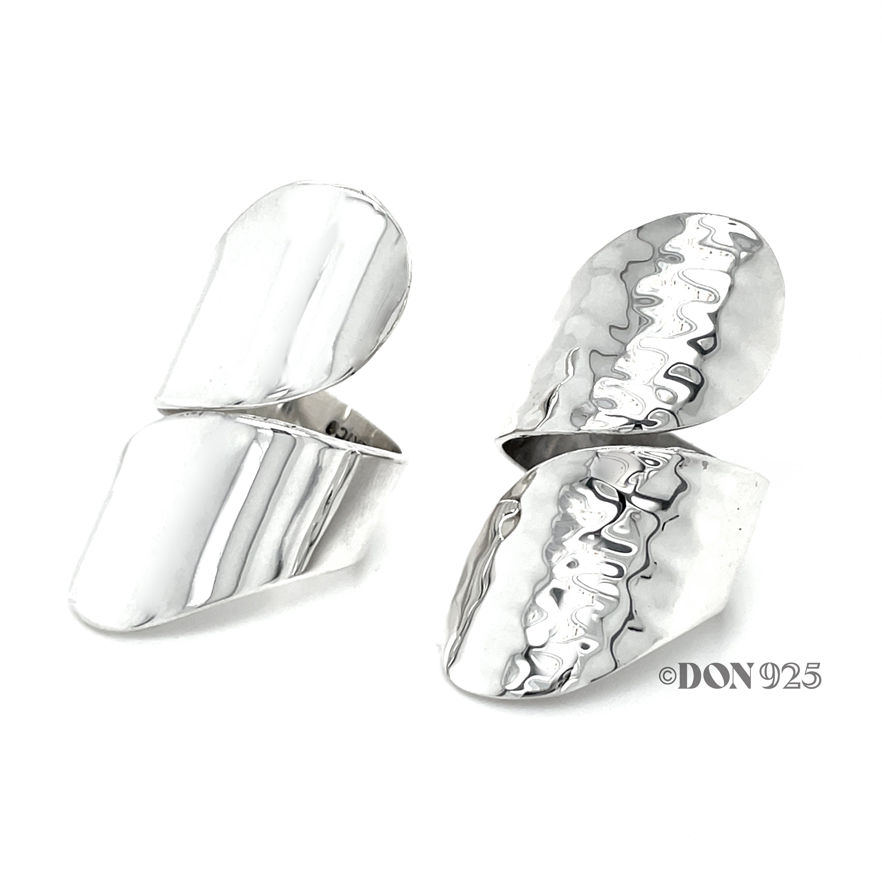 Sterling Silver Long Wrap Shield Ring: Adjustable Chunky Statement Ring