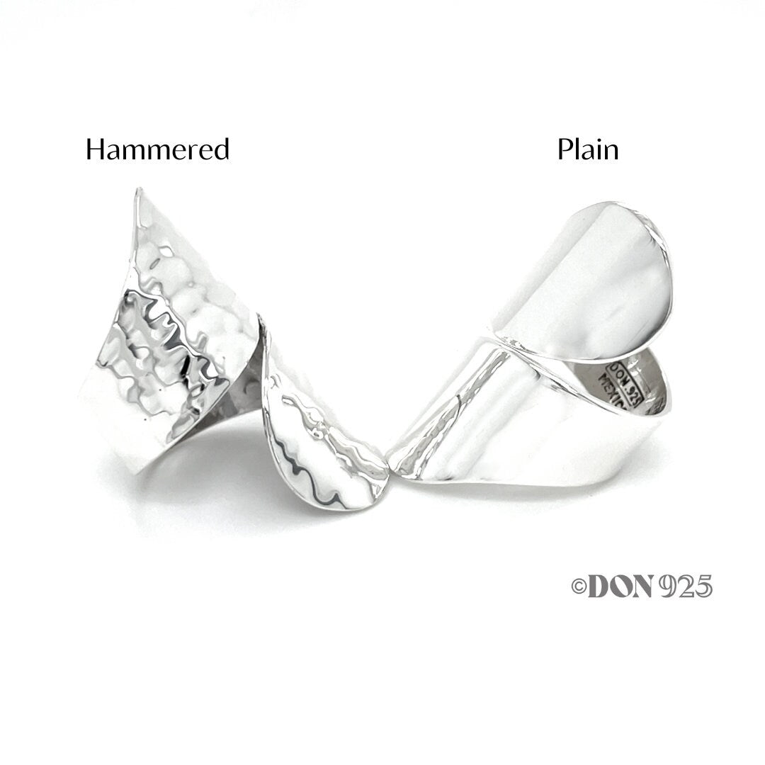 Sterling Silver Long Wrap Shield Ring: Adjustable Chunky Statement Ring