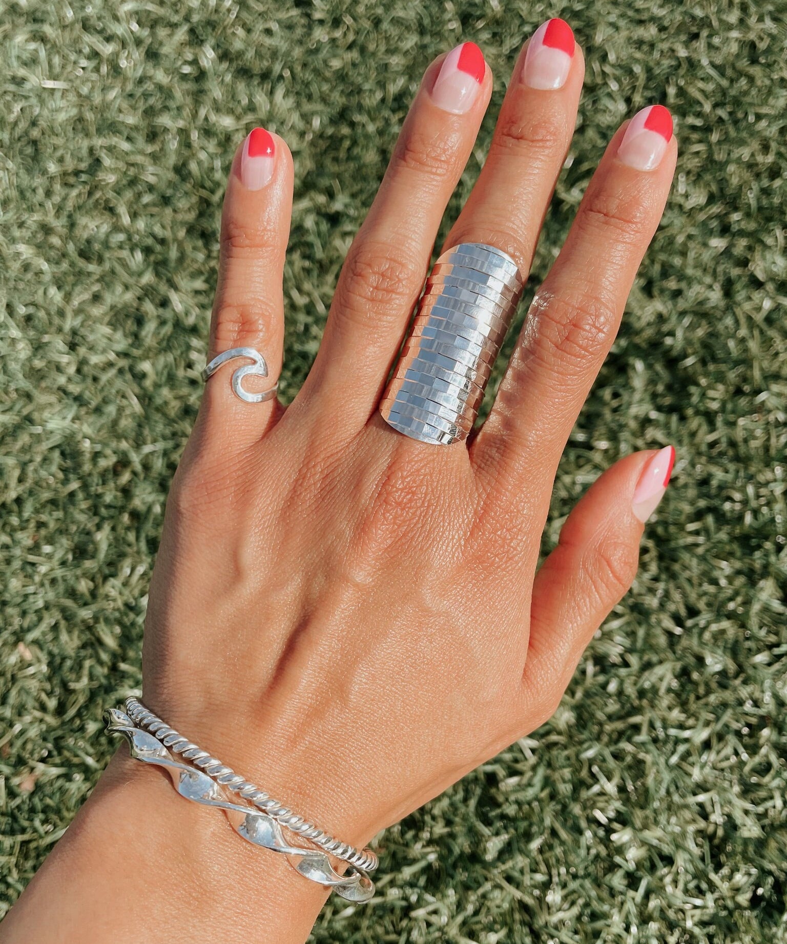 Sterling Silver Disco Shield Ring