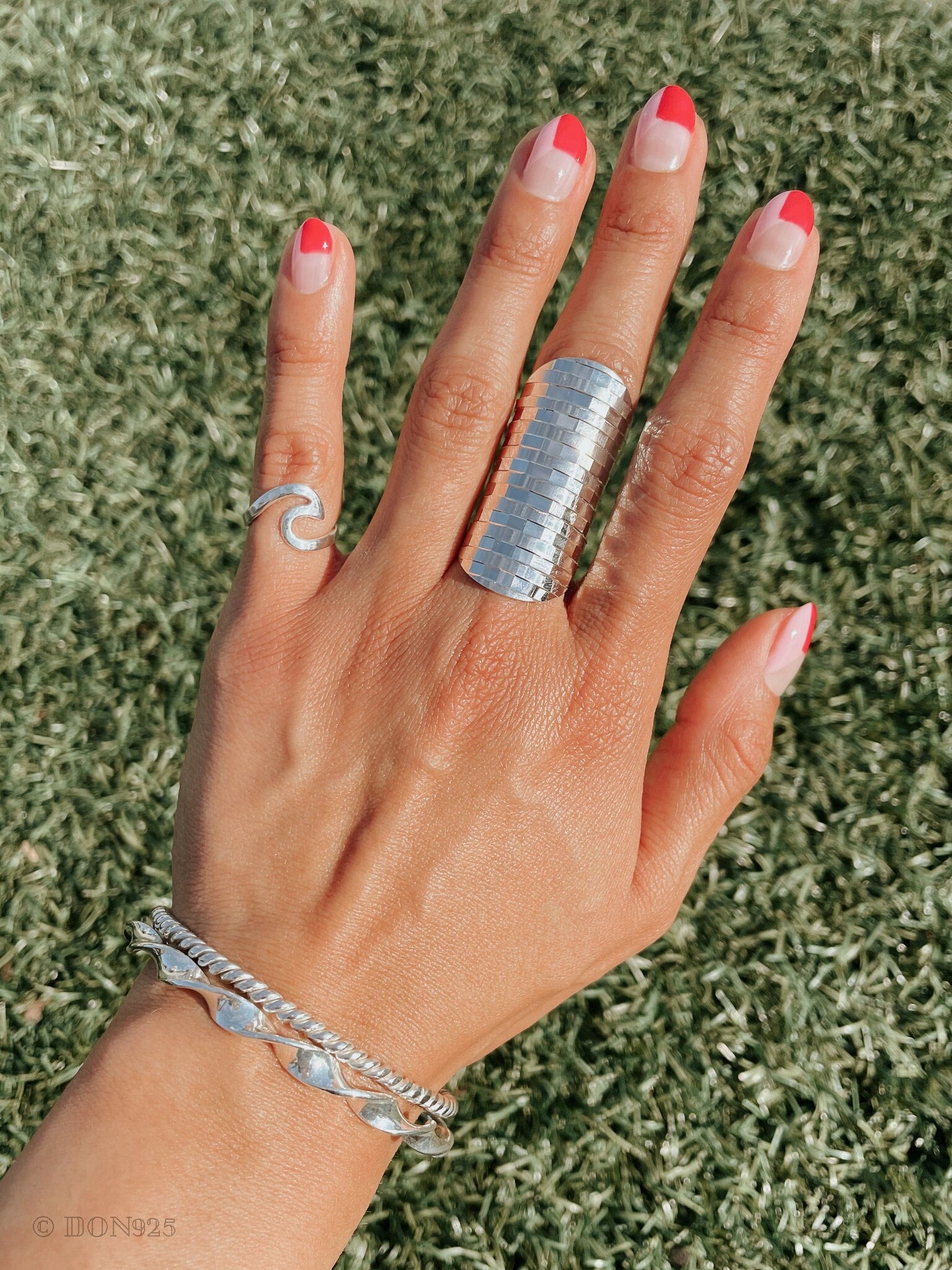 Sterling Silver Disco Shield Ring
