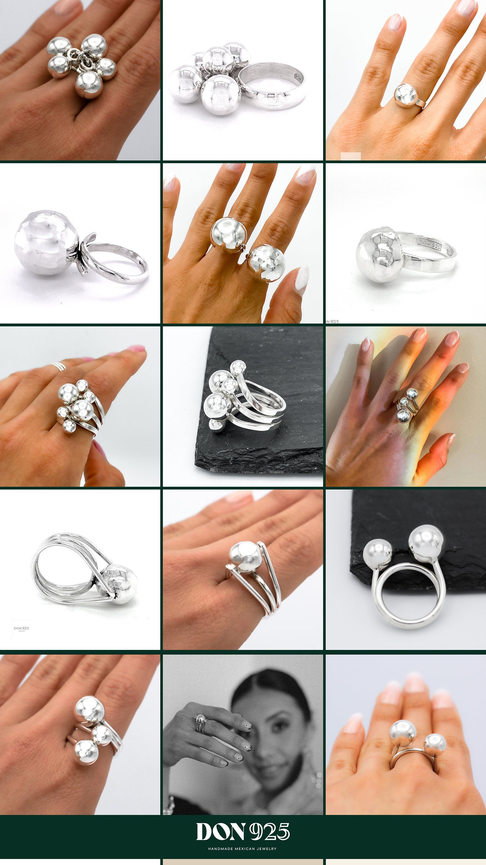 Sterling Silver Fidget Spheres Ring: Statement Movable Bubble Design