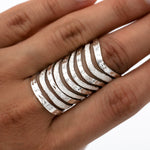 Sterling Silver Cutout Lines Long Shield Ring