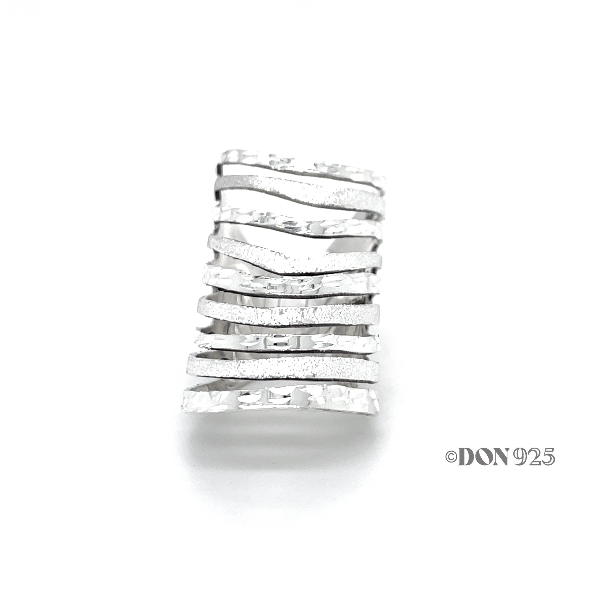 Sterling Silver Cutout Lines Long Shield Ring