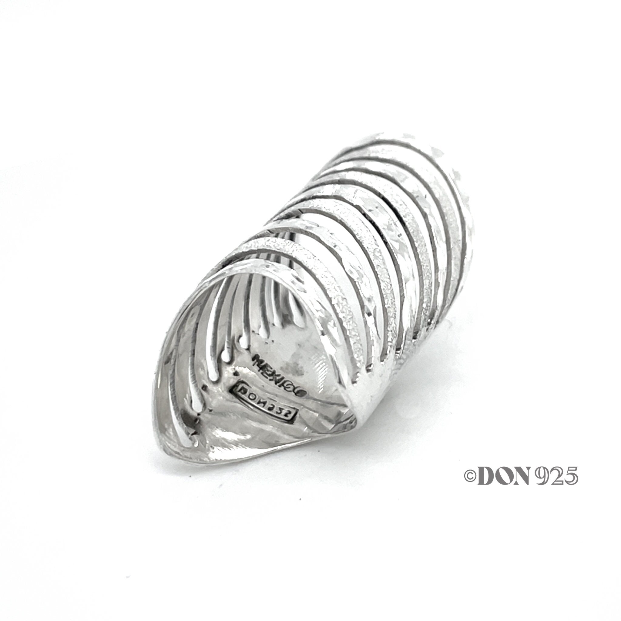 Sterling Silver Cutout Lines Long Shield Ring