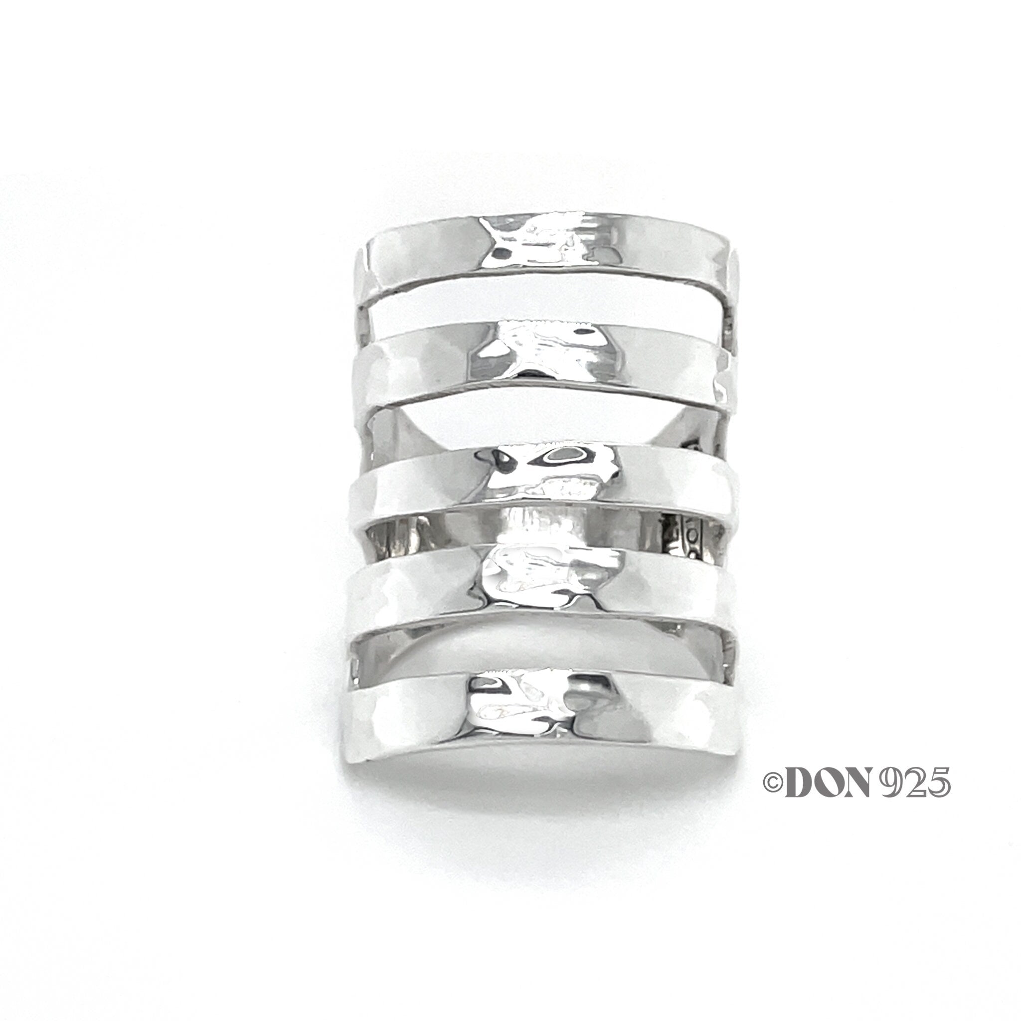 Sterling Silver Cutout Shield Ring: Hammered Geometric Statement Ring