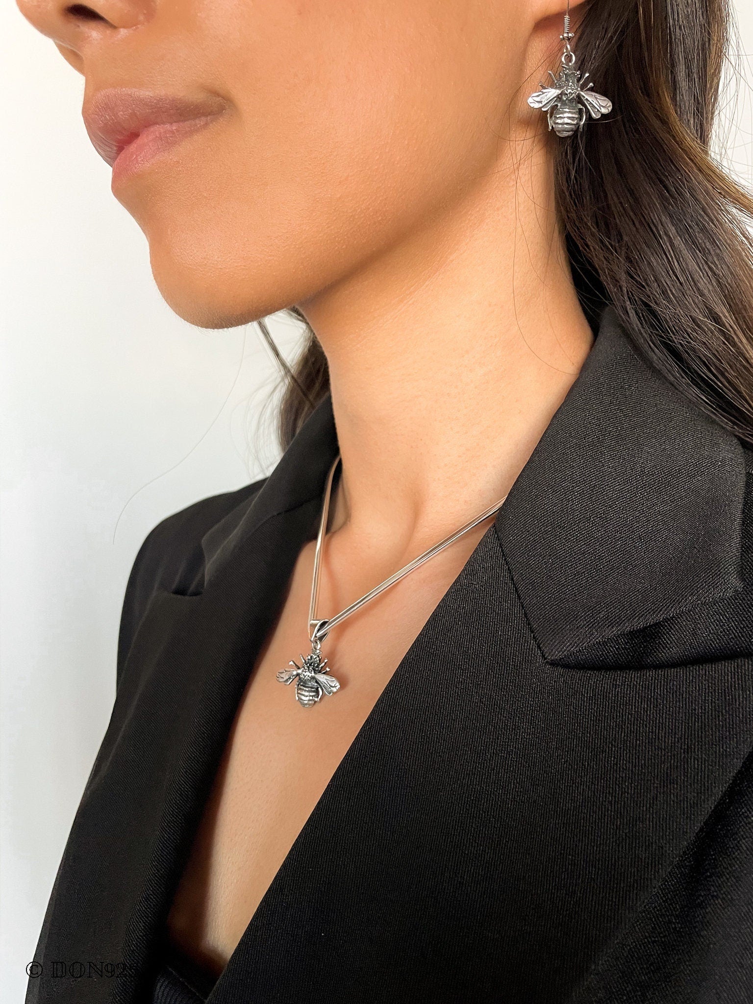 Sterling Silver Bee Dangle Earrings: Rustic Insect Jewelry