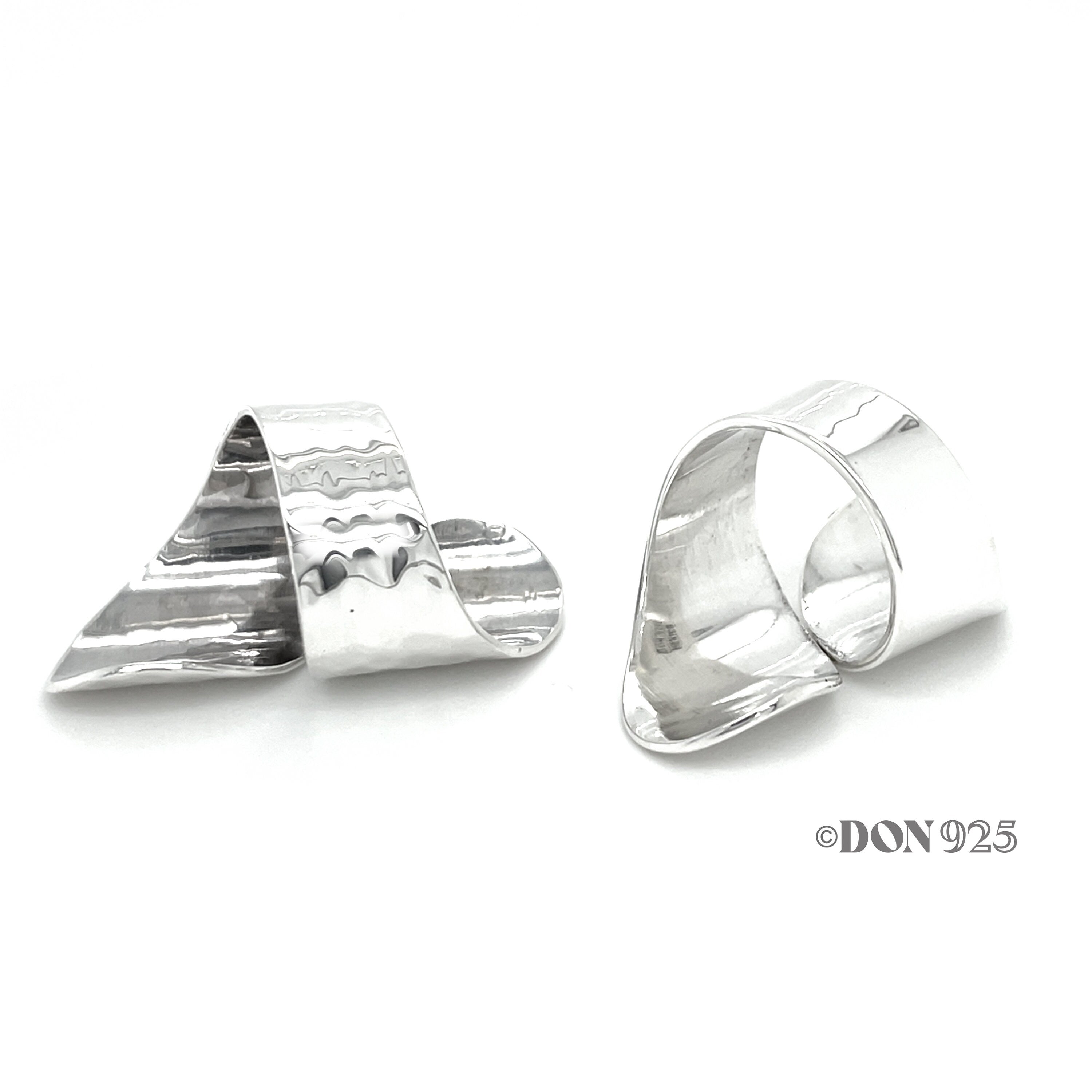 Sterling Silver Long Wrap Shield Ring: Adjustable Chunky Statement Ring