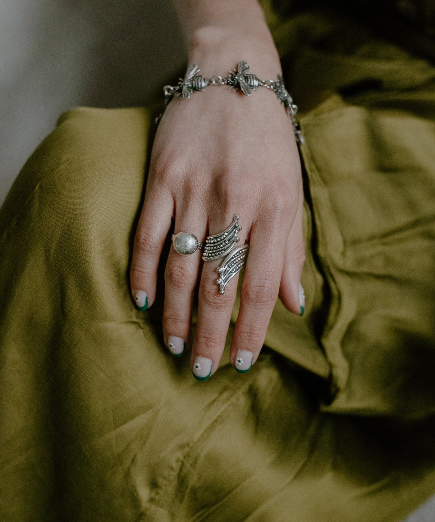 Sterling Silver Boho Studded Wrap Ring
