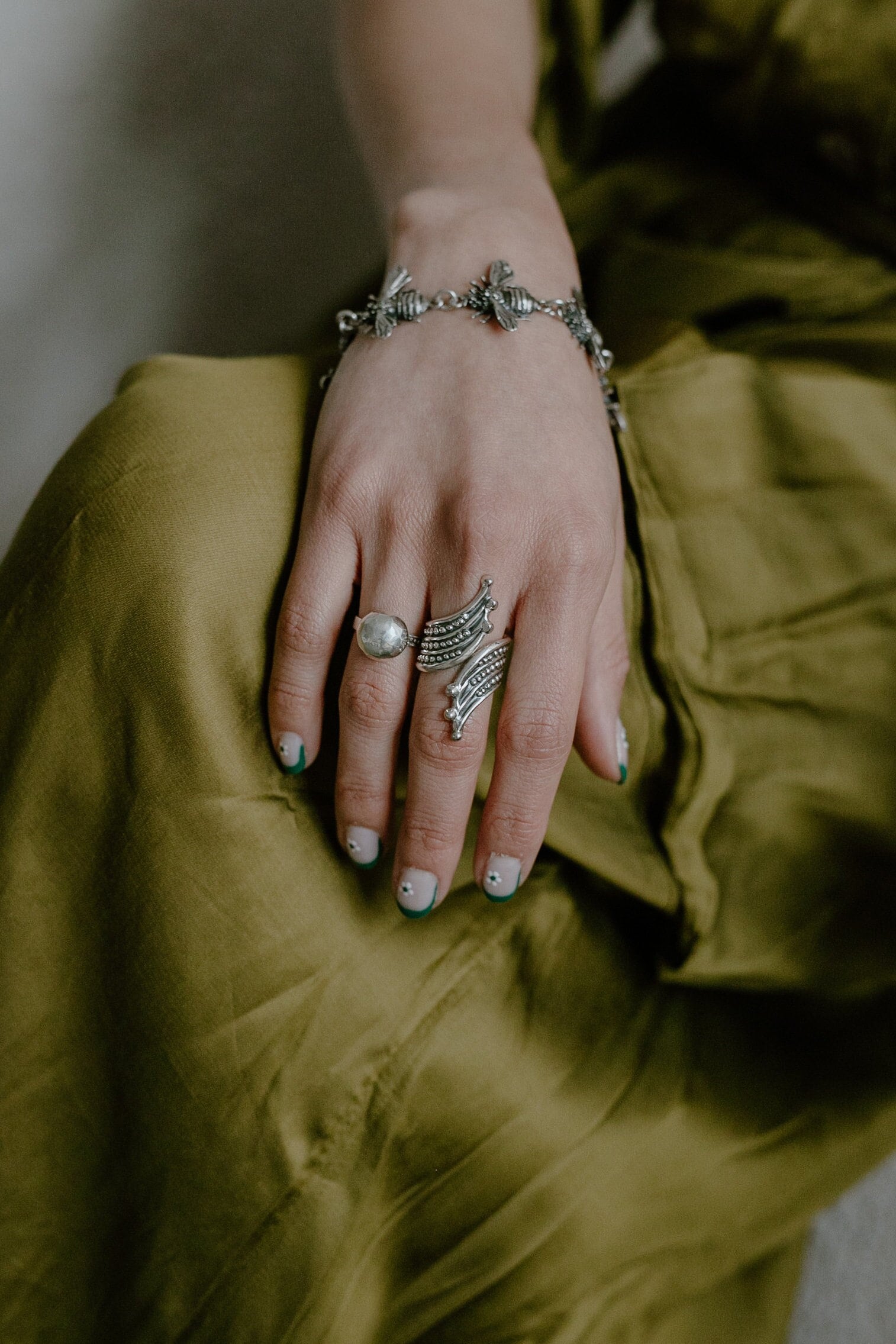 Sterling Silver Boho Studded Wrap Ring