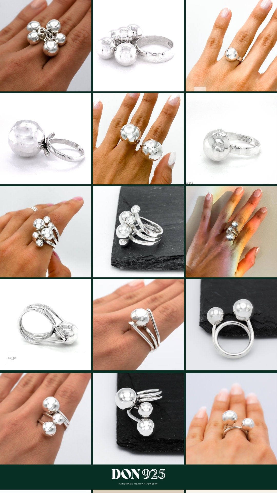 Sterling Silver Spheres Ring: Modern Geometric 925 Silver Balls