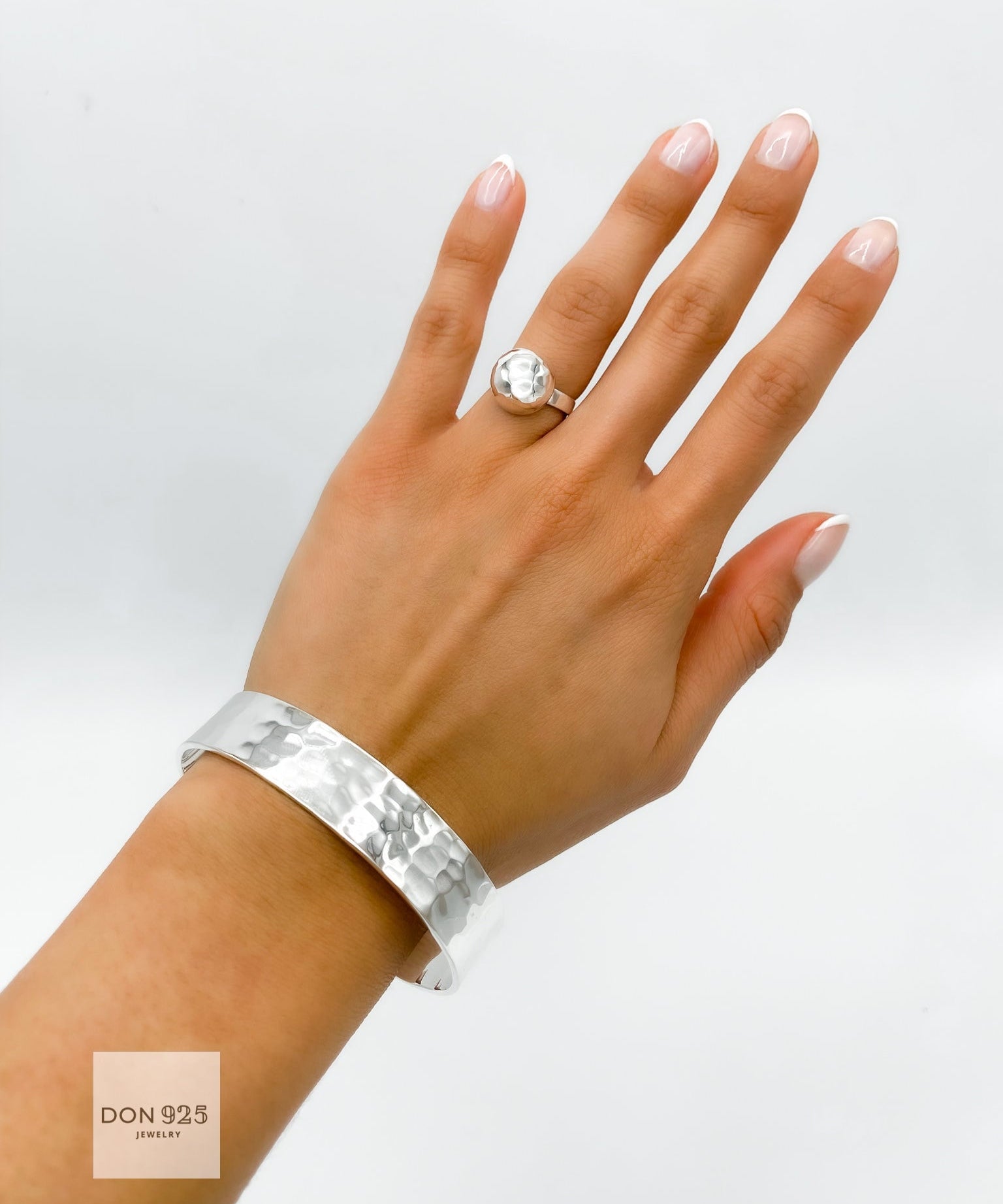 Sterling Silver Disco Ball Ring: Hammered Dome Geometric Band