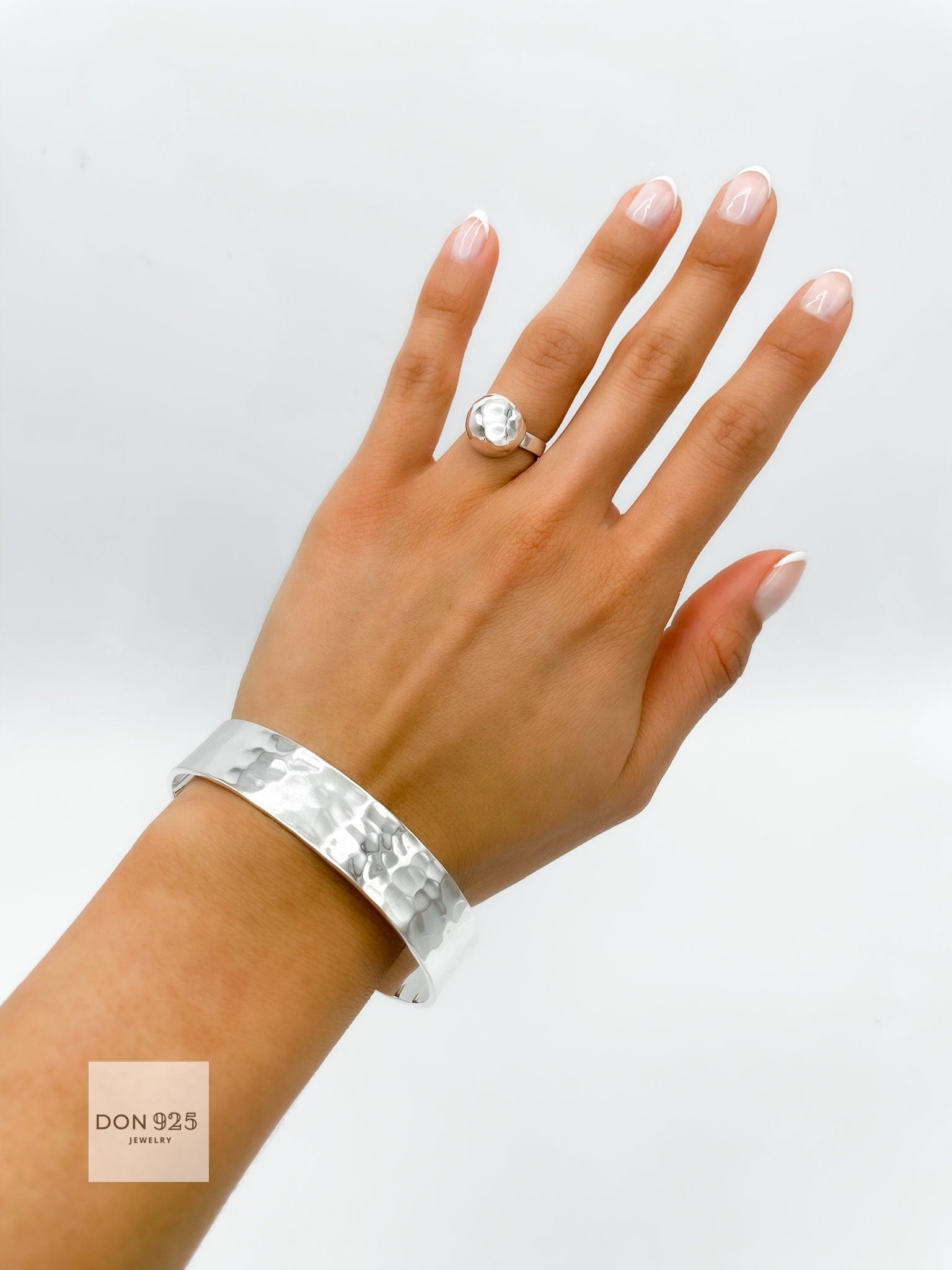 Sterling Silver Disco Ball Ring: Hammered Dome Geometric Band
