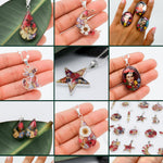 Real Colorful Flowers Adjustable Ring: Sterling Silver, Botanical Resin Jewelry