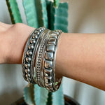 Sterling Silver Southwestern Studded Bangle Bracelet: Squares or Circles Pattern
