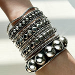Sterling Silver Southwestern Studded Bangle Bracelet: Squares or Circles Pattern