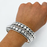 Sterling Silver Southwestern Studded Bangle Bracelet: Squares or Circles Pattern