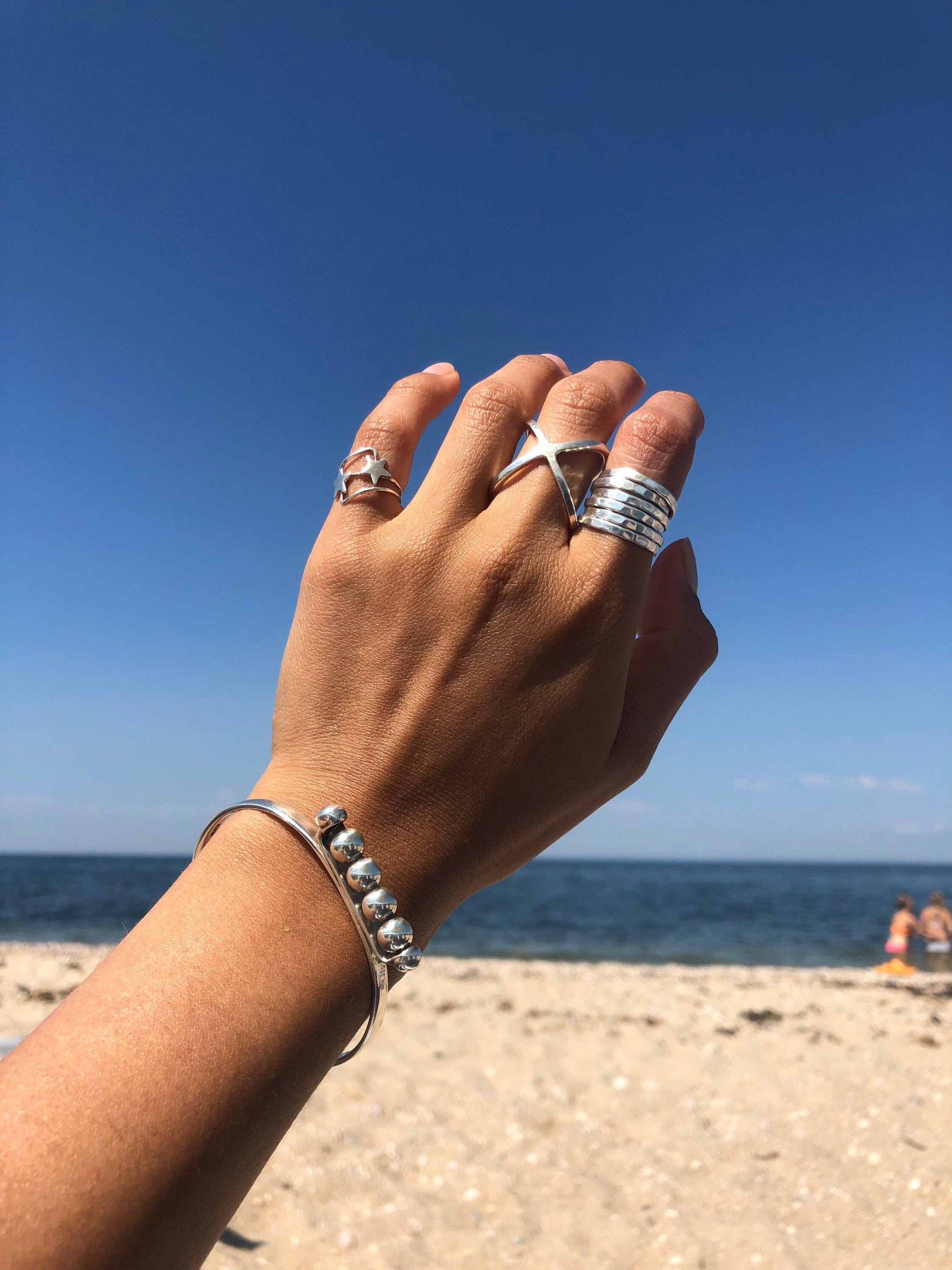 Sterling Silver Multi Band Ring: Chunky Hammered Design