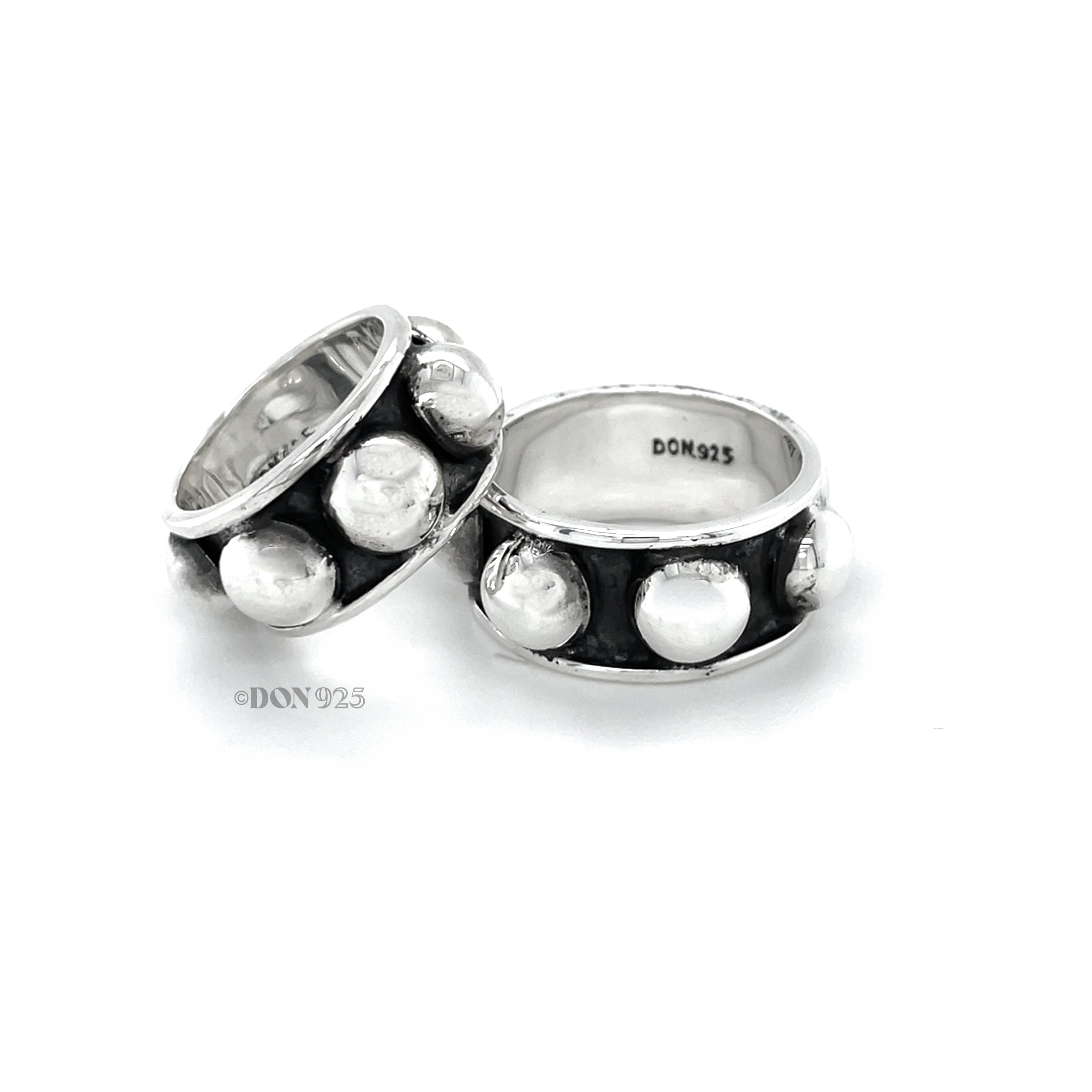 Oxidized Sterling Silver Dome Ring: Chunky Beaded Statement Band, Studded Jewelry