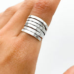 Sterling Silver Multi Band Ring: Chunky Hammered Design