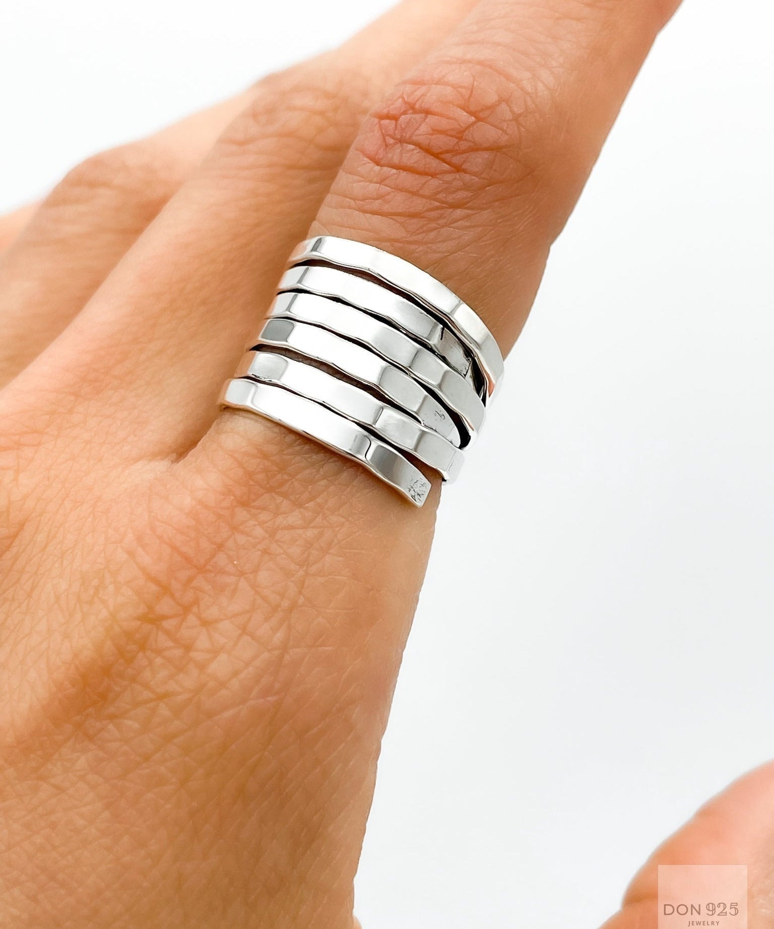 Sterling Silver Multi Band Ring: Chunky Hammered Design