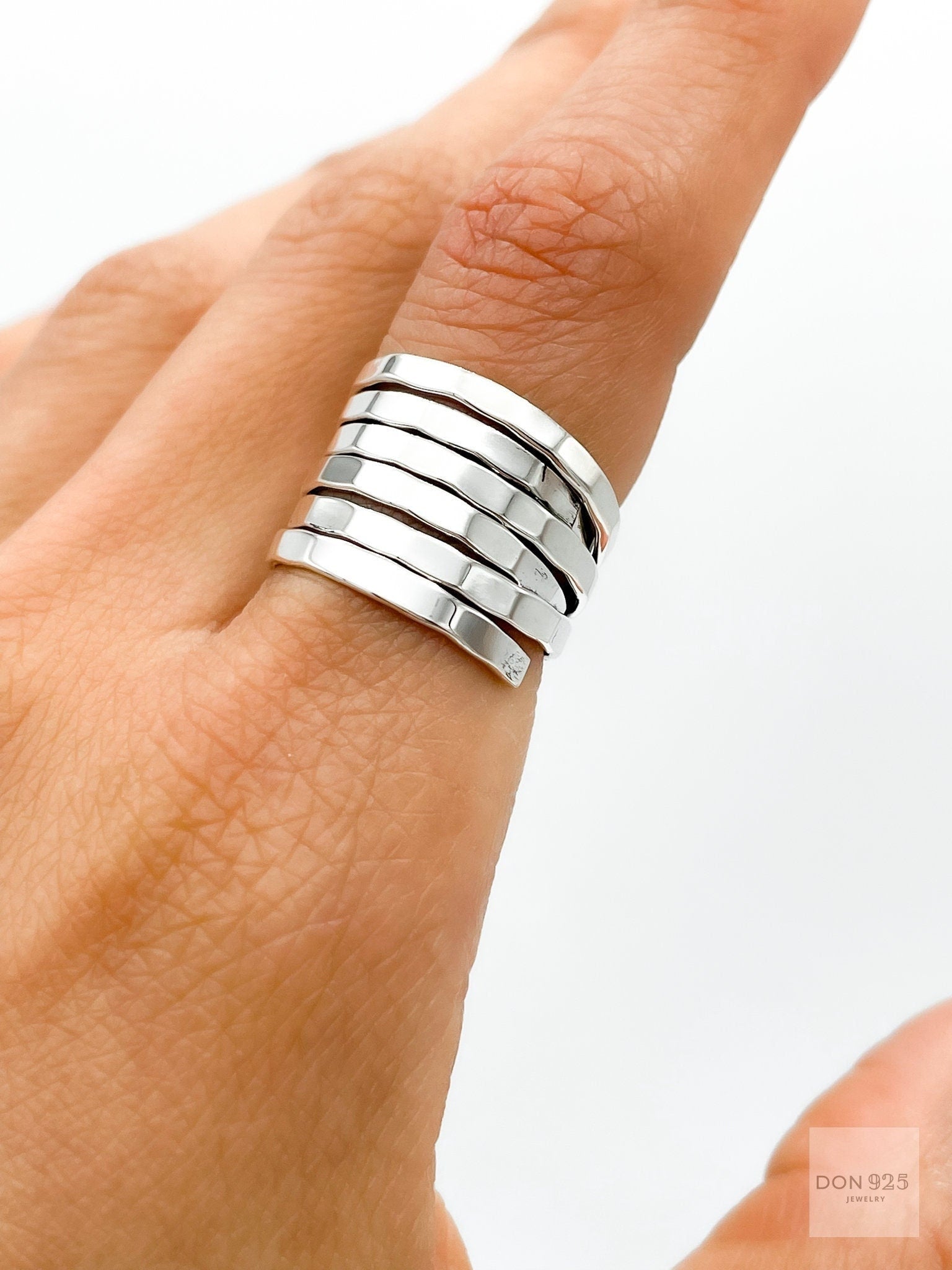 Sterling Silver Multi Band Ring: Chunky Hammered Design