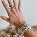 Sterling Silver Studded Ring: Beaded Western Rustic Band
