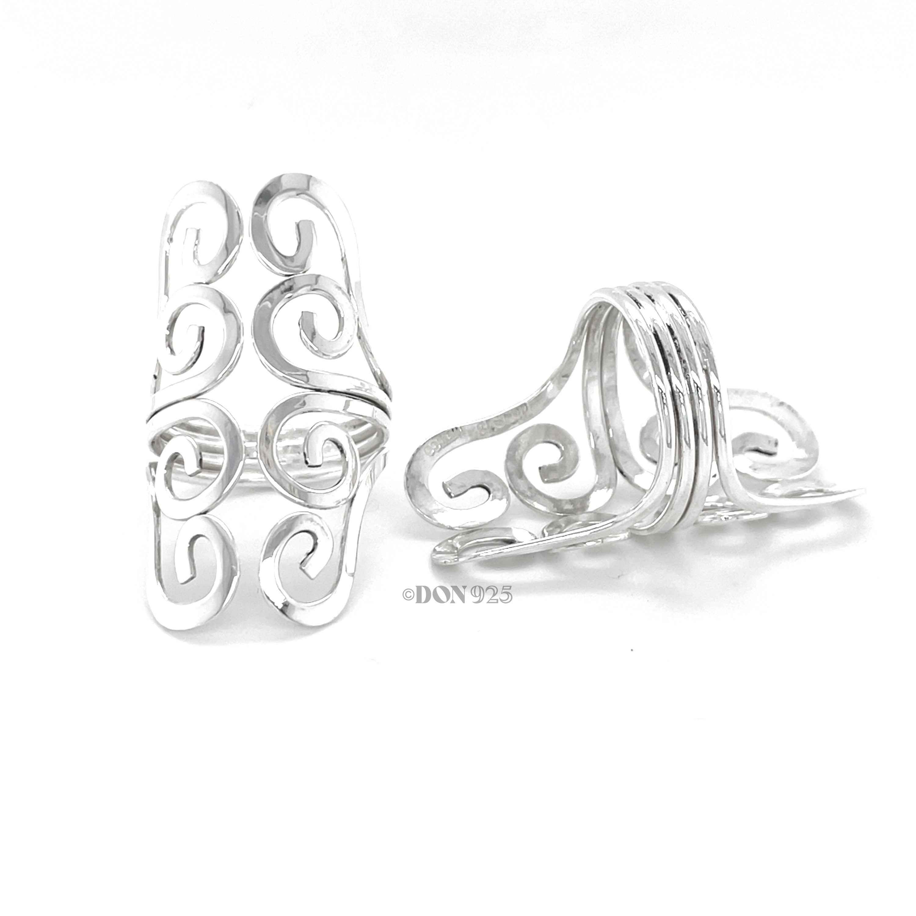 Sterling Silver Curly Wrap Ring: Comfortable Long Boho Design