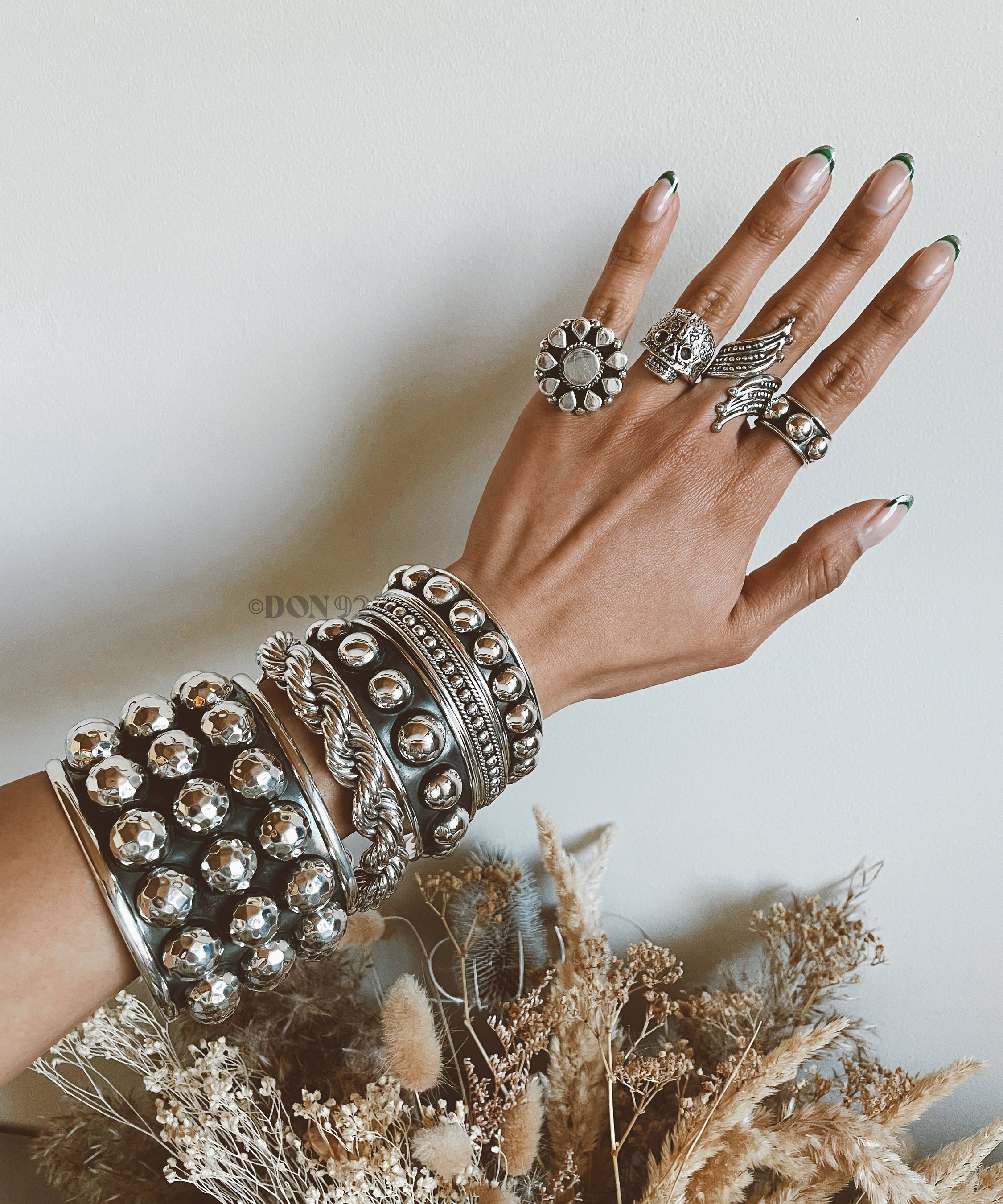 Sterling Silver Studded Cuff Bracelet: Chunky Western Stacking Design