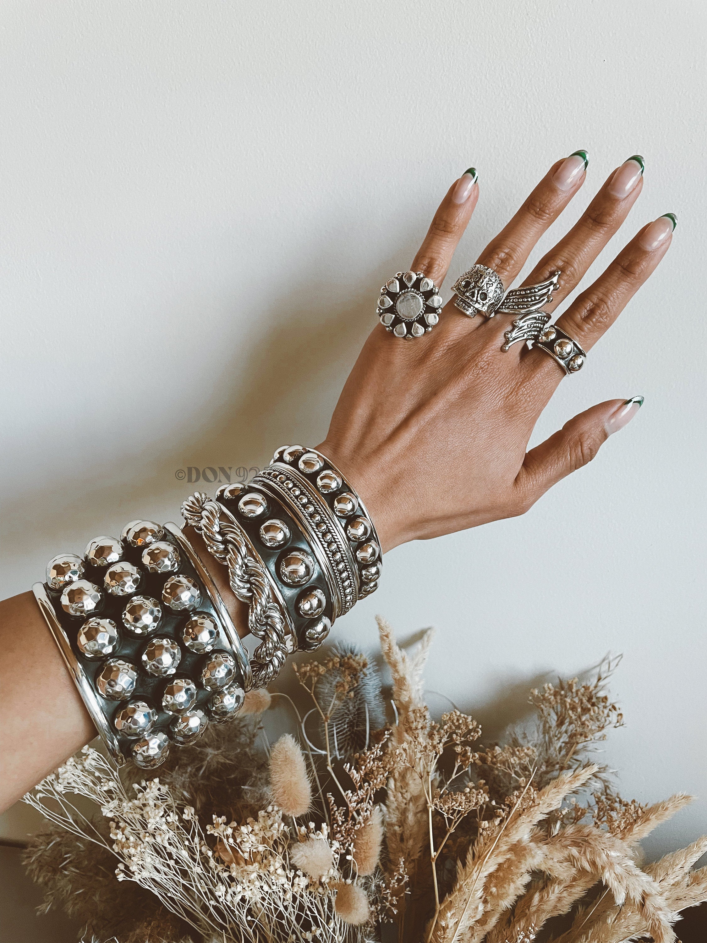 Sterling Silver Studded Cuff Bracelet: Chunky Western Stacking Design