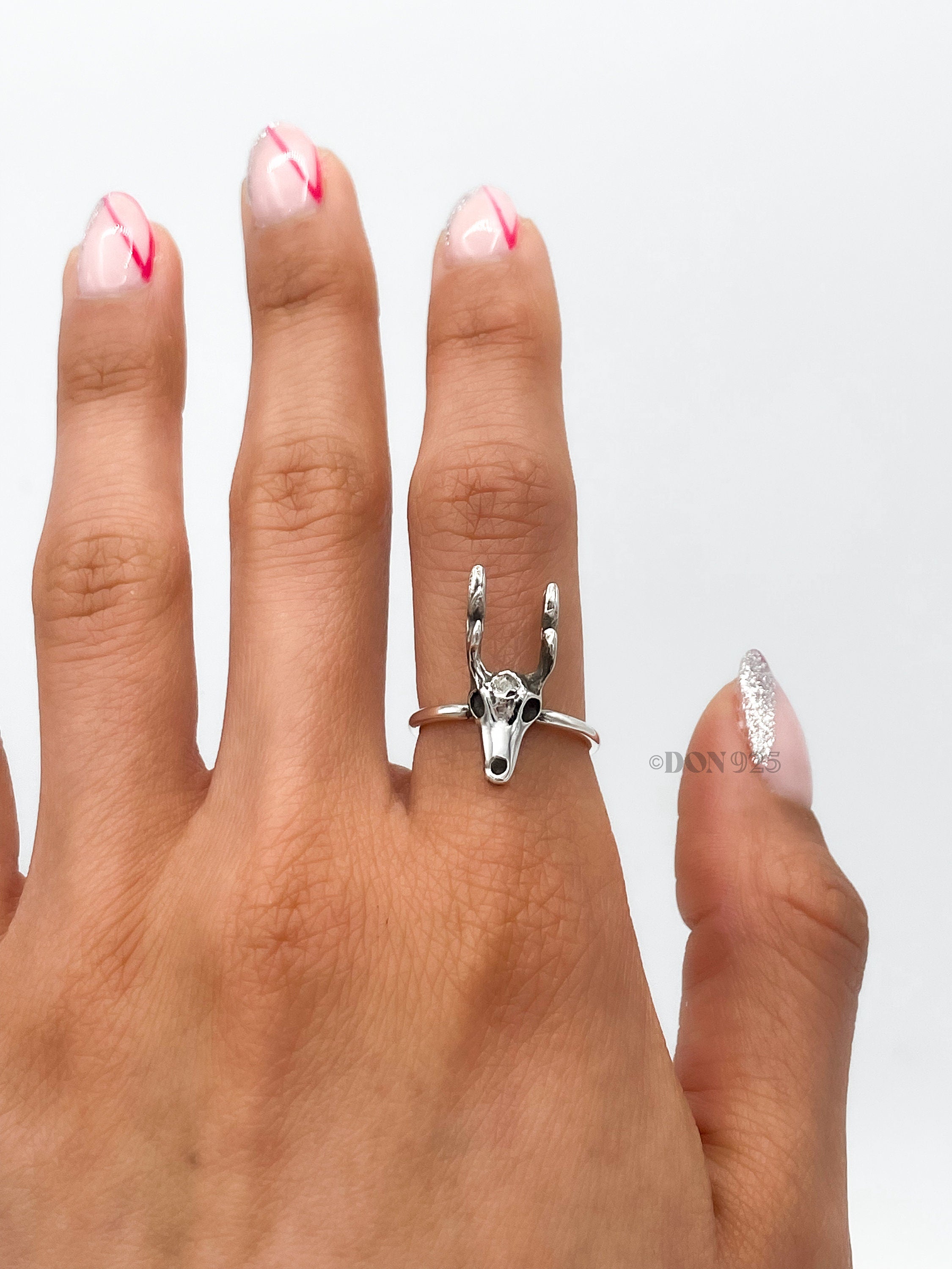 Sterling Silver Deer Skull Ring: Western Rustic Jewelry