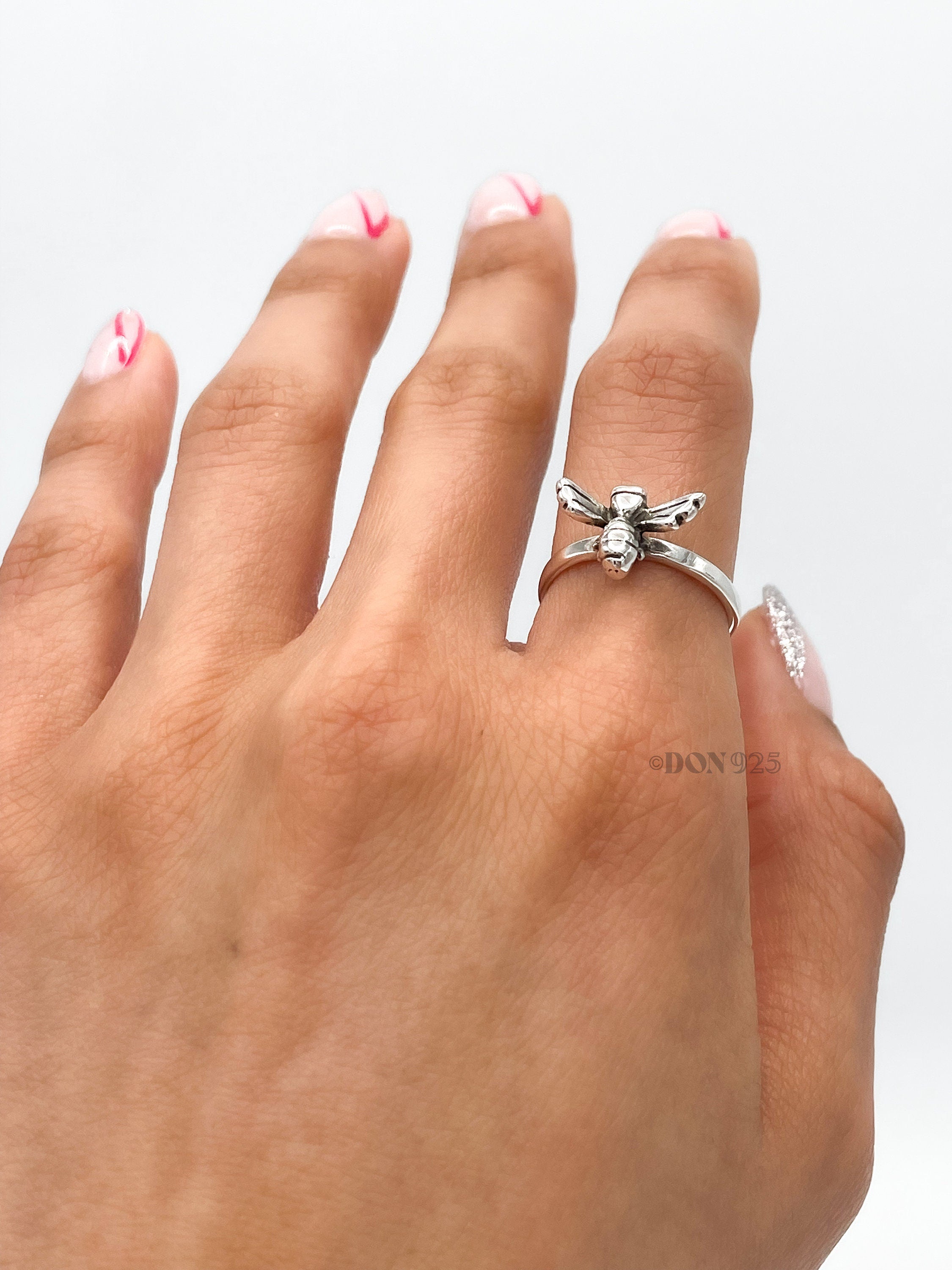 Sterling Silver Honey Bee Ring: Dainty Insect Jewelry