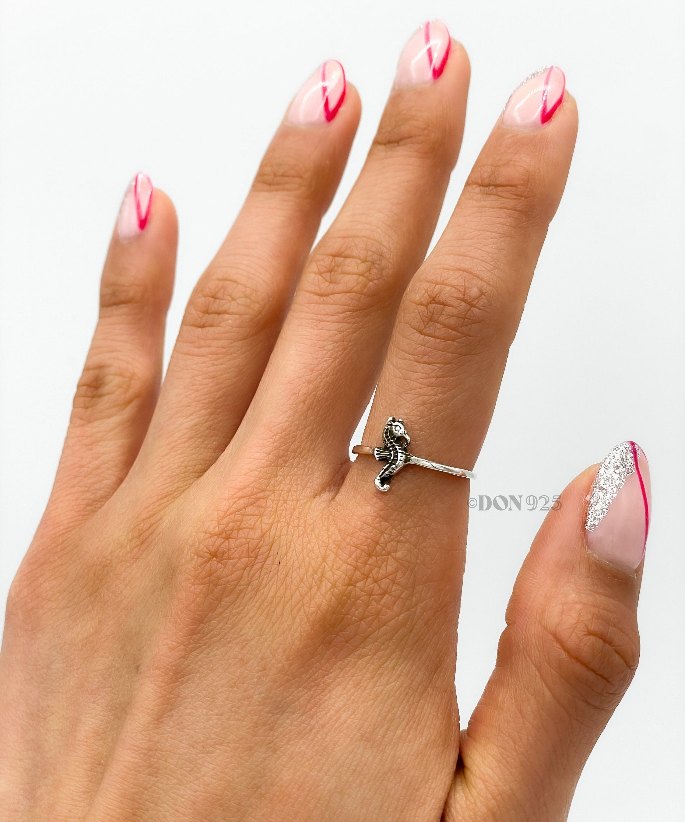 Sterling Silver Seahorse Ring: Dainty Ocean Jewelry