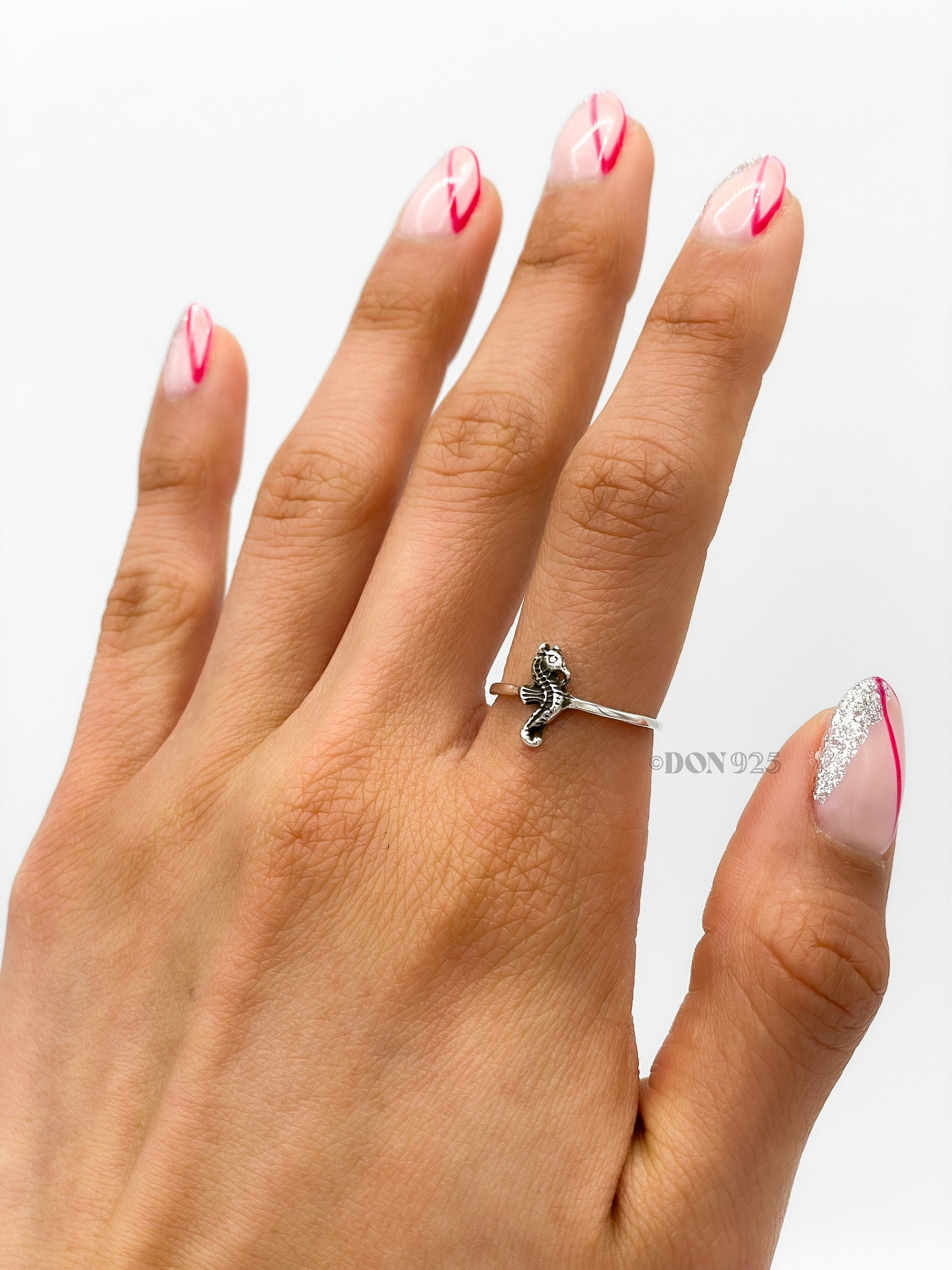 Sterling Silver Seahorse Ring: Dainty Ocean Jewelry