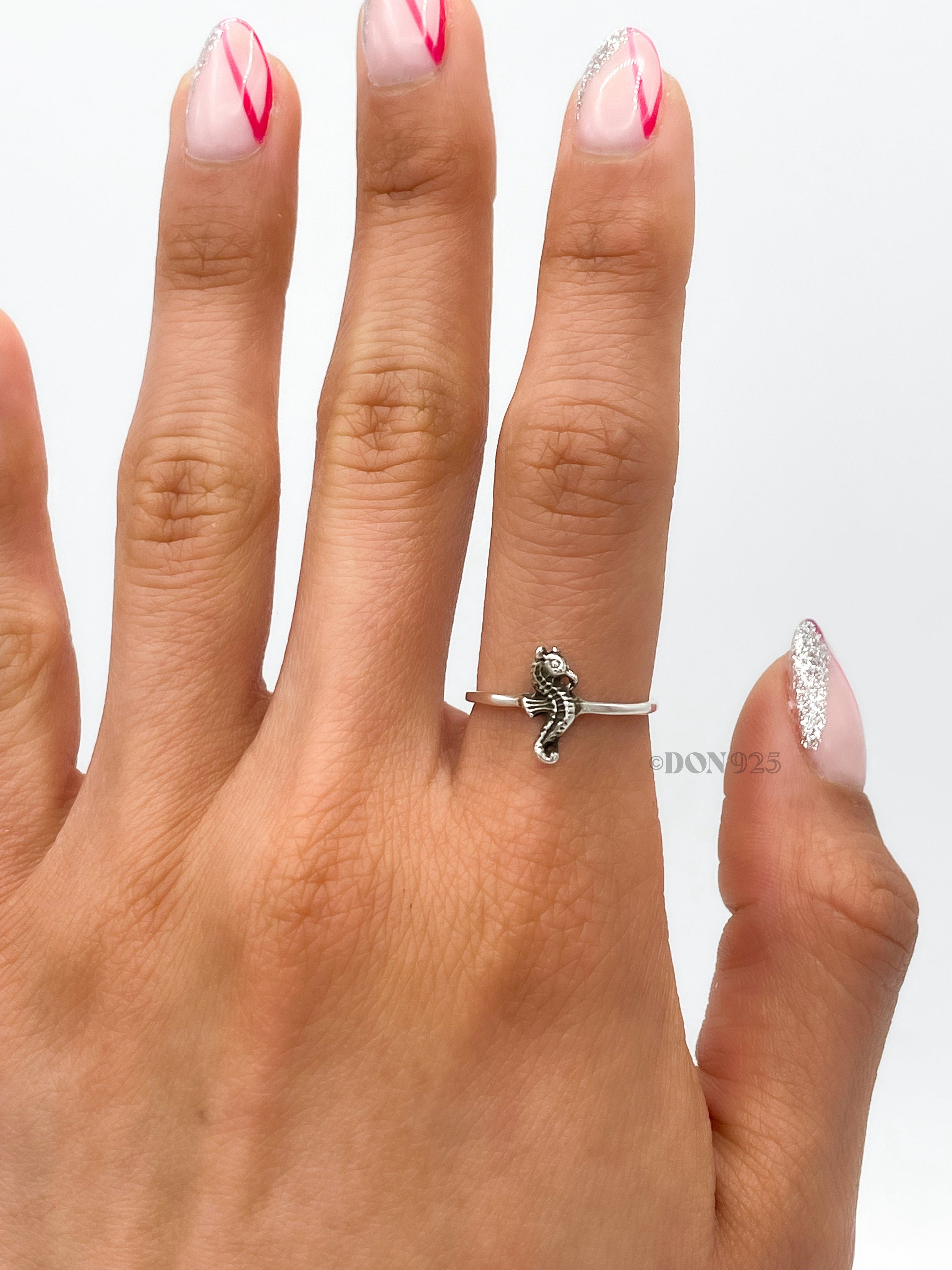 Sterling Silver Seahorse Ring: Dainty Ocean Jewelry