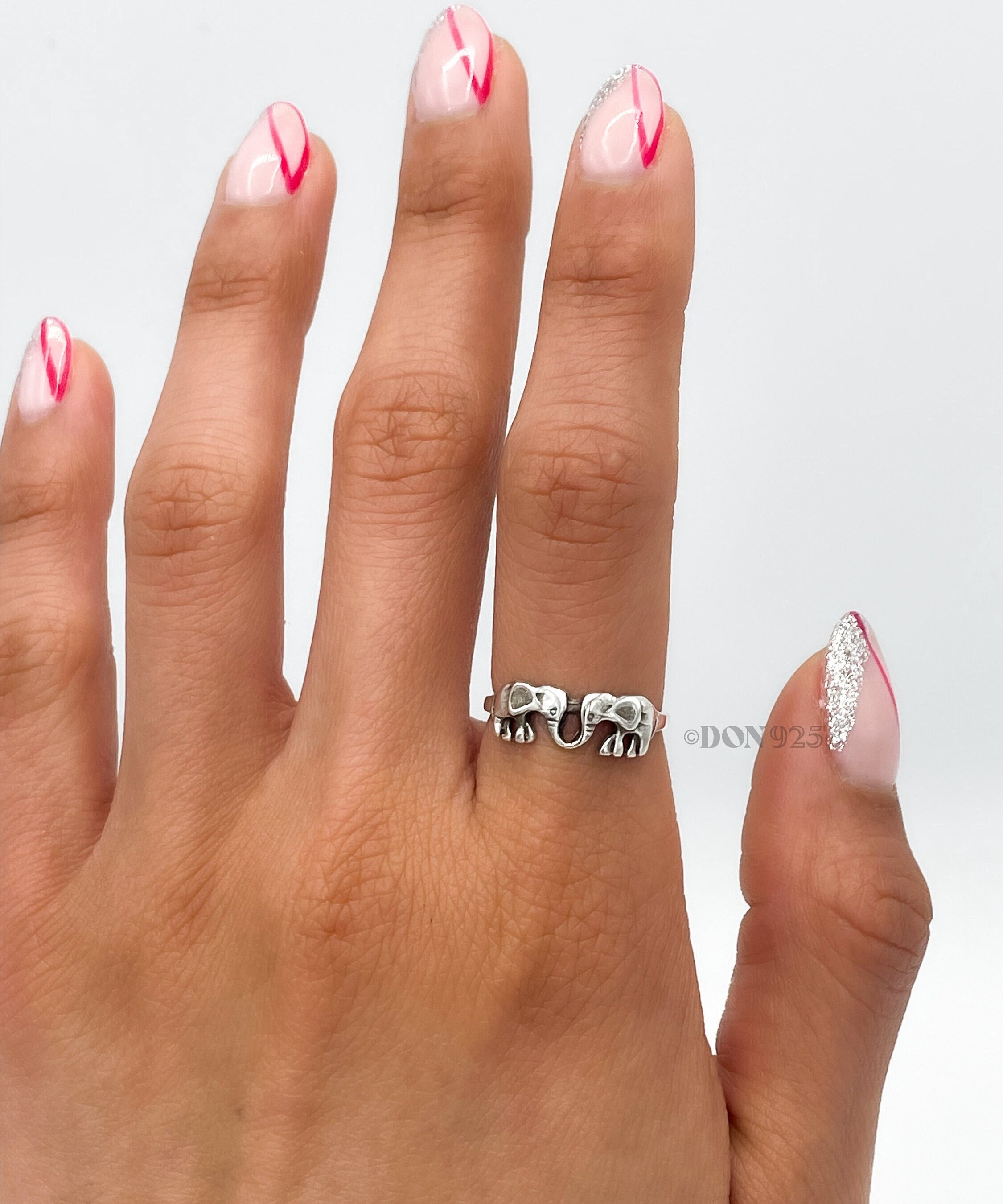Sterling Silver Kissing Elephants Ring: Lucky Animal Jewelry