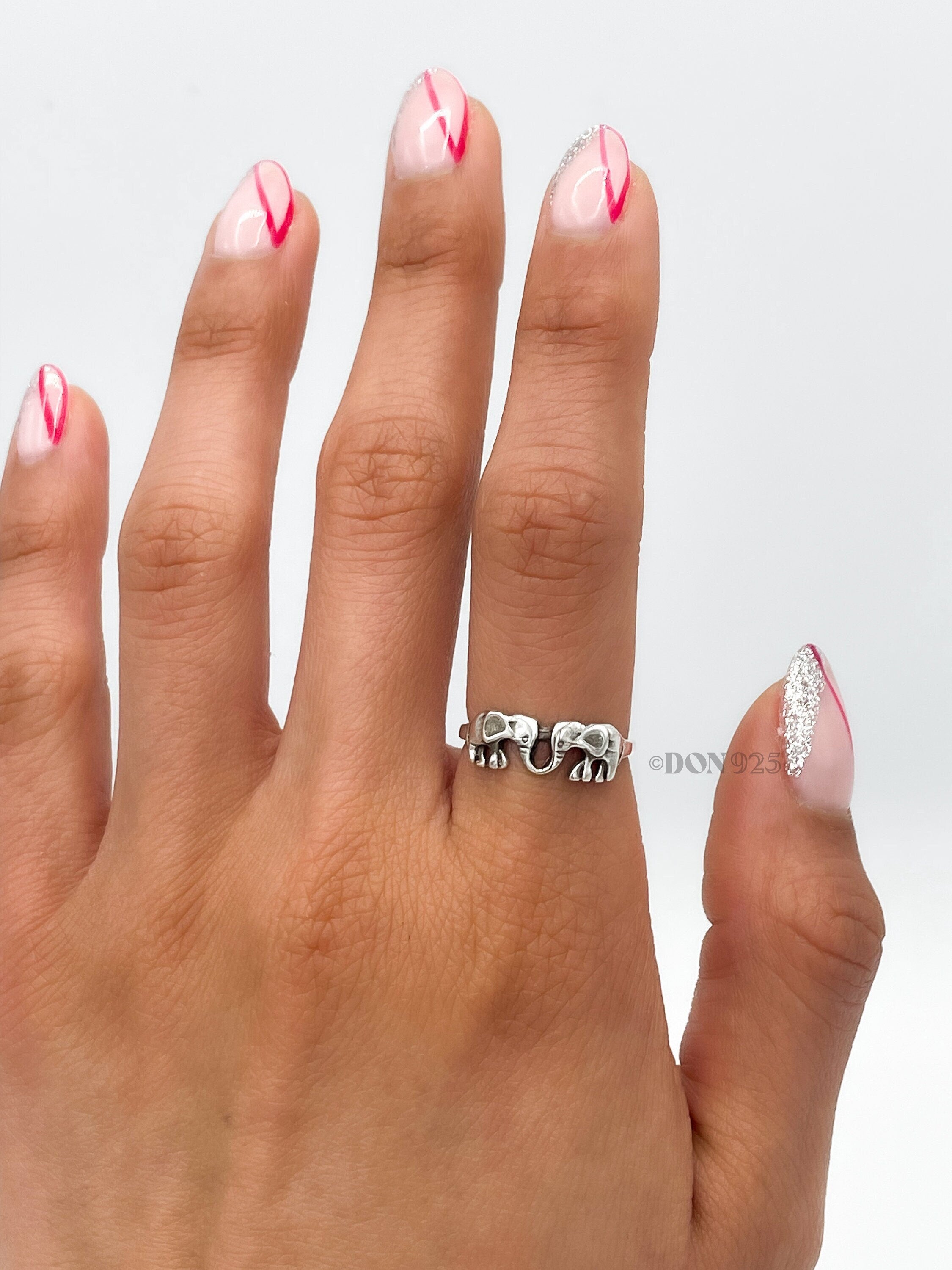 Sterling Silver Kissing Elephants Ring: Lucky Animal Jewelry