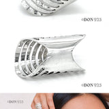 Sterling Silver Cutout Lines Long Shield Ring