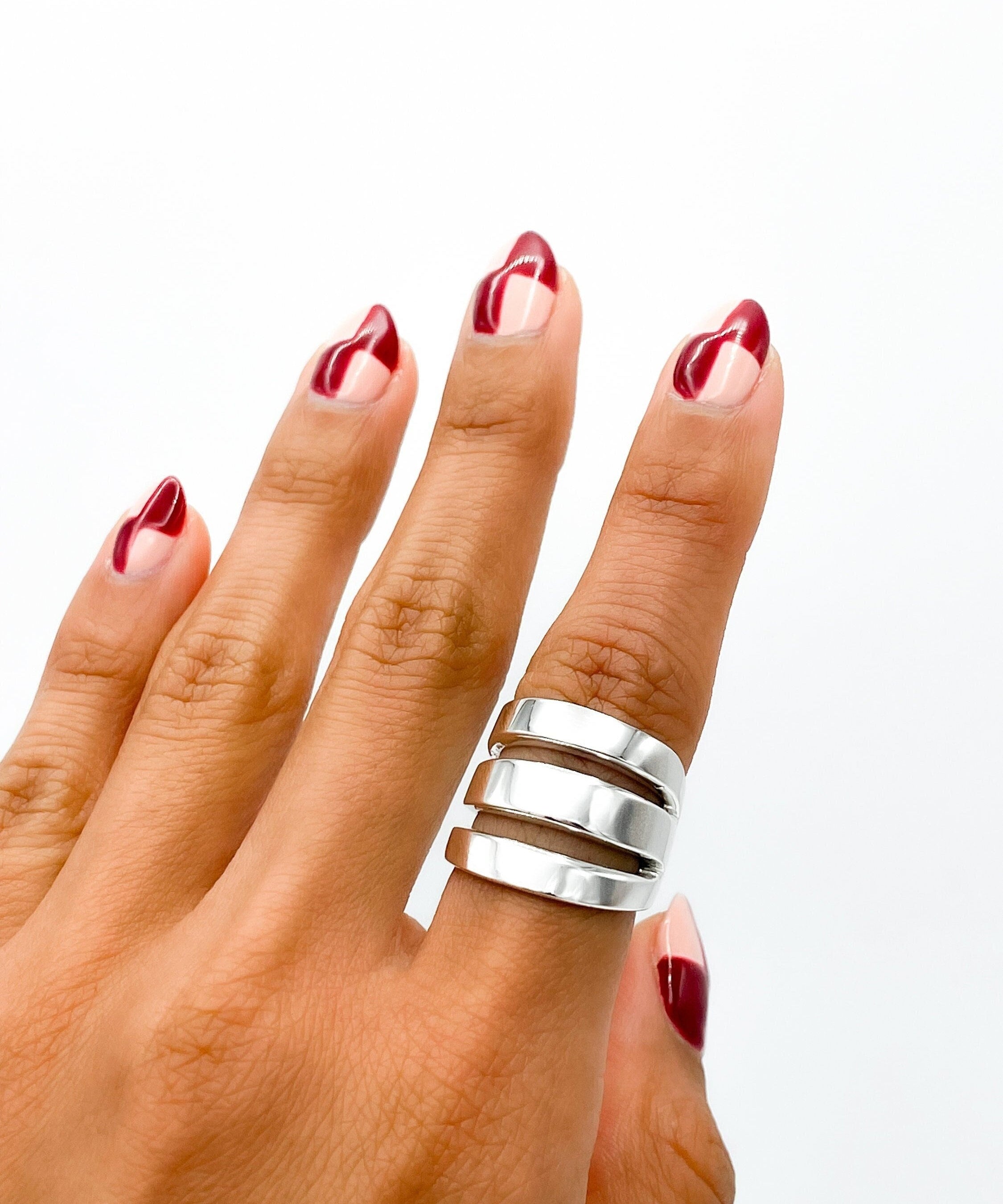 Sterling Silver Three Lines Ring: Heavy Statement Jewelry