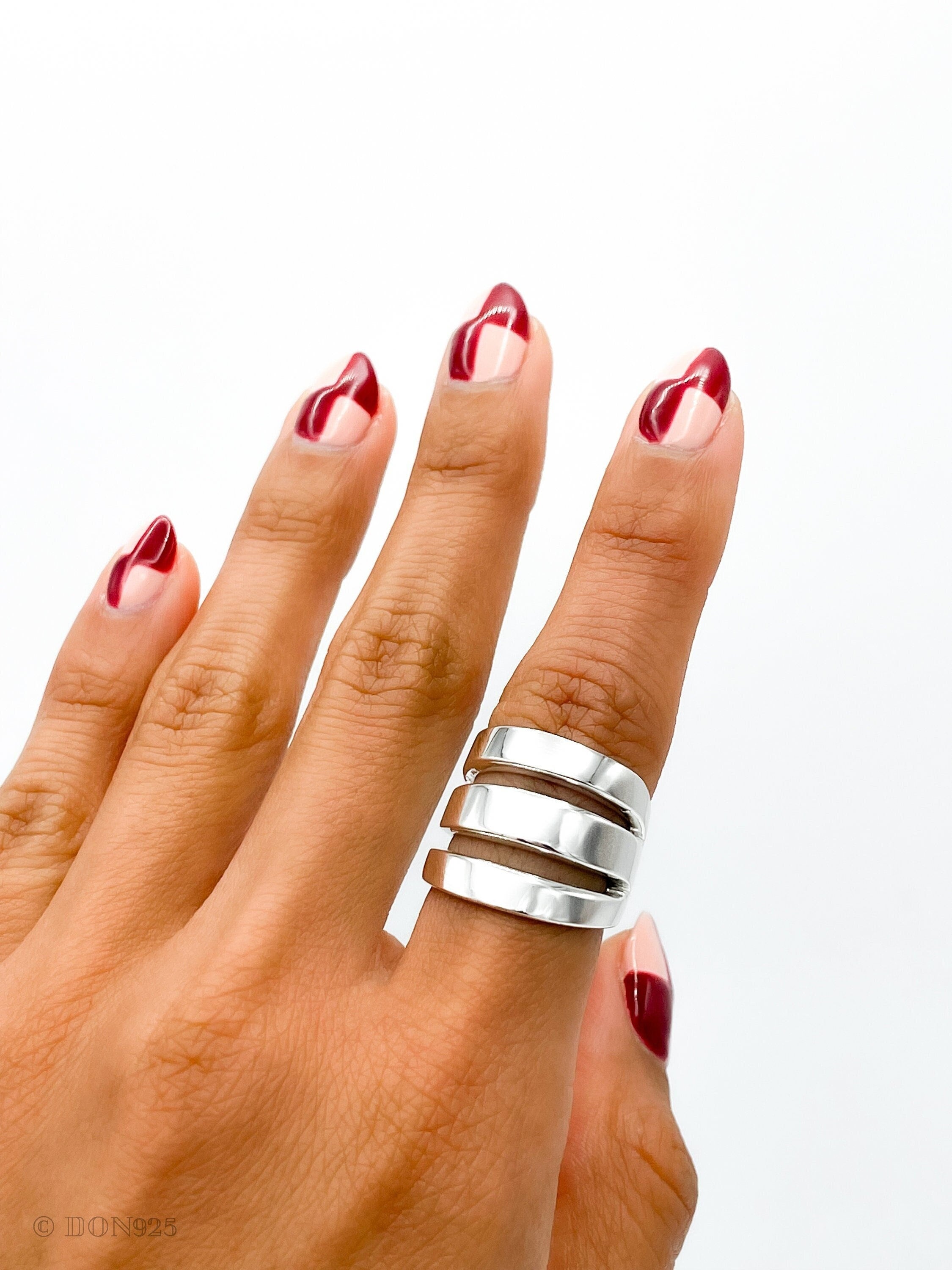 Sterling Silver Three Lines Ring: Heavy Statement Jewelry