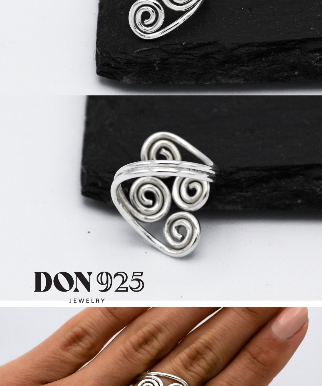 Sterling Silver Spiral Ring: Abstract Swirl Wire Wrapped Ring