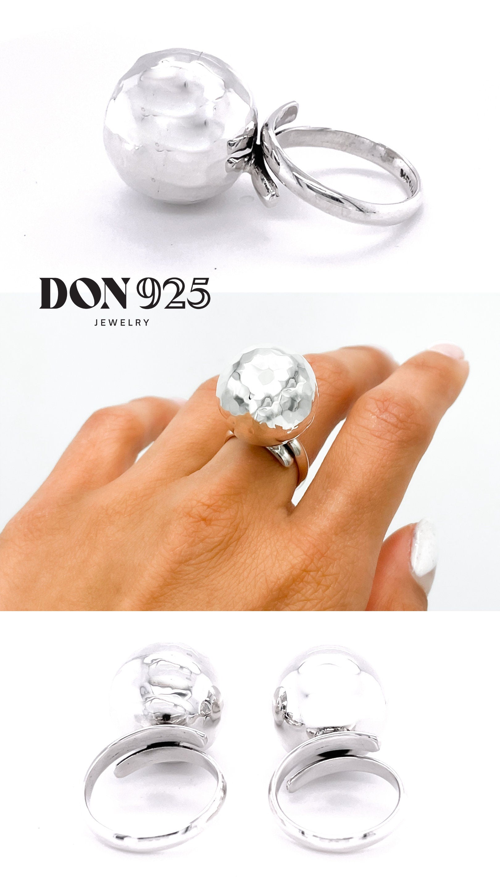 Sterling Silver Big Ball Adjustable Ring
