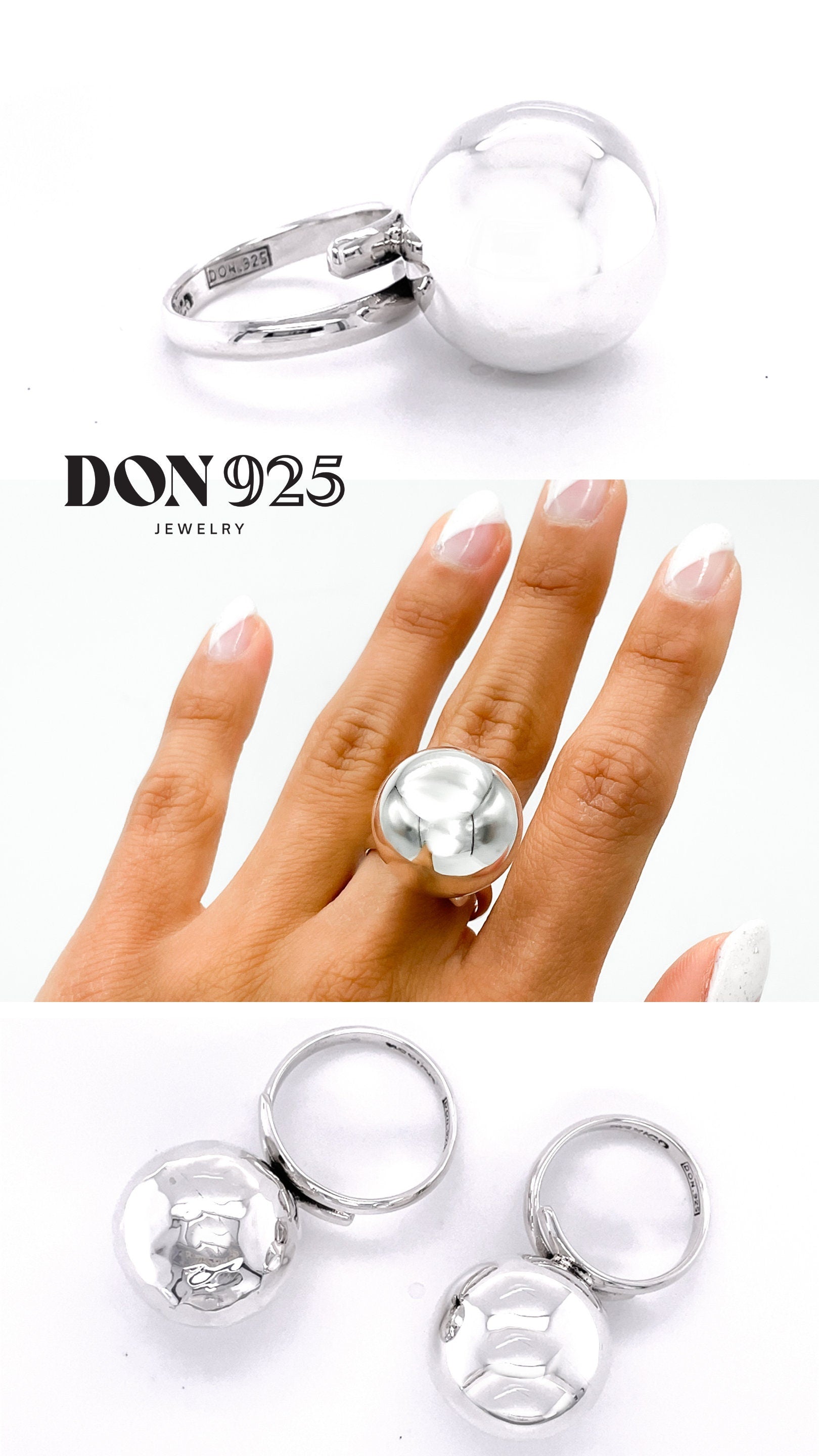 Sterling Silver Big Ball Adjustable Ring