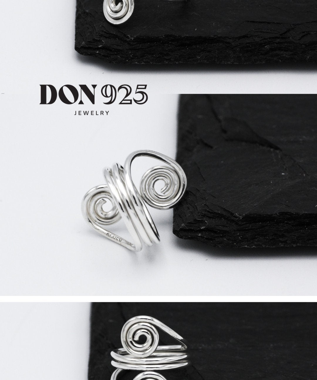 Sterling Silver Spiral Ring: Abstract Swirl Wire Wrapped Ring
